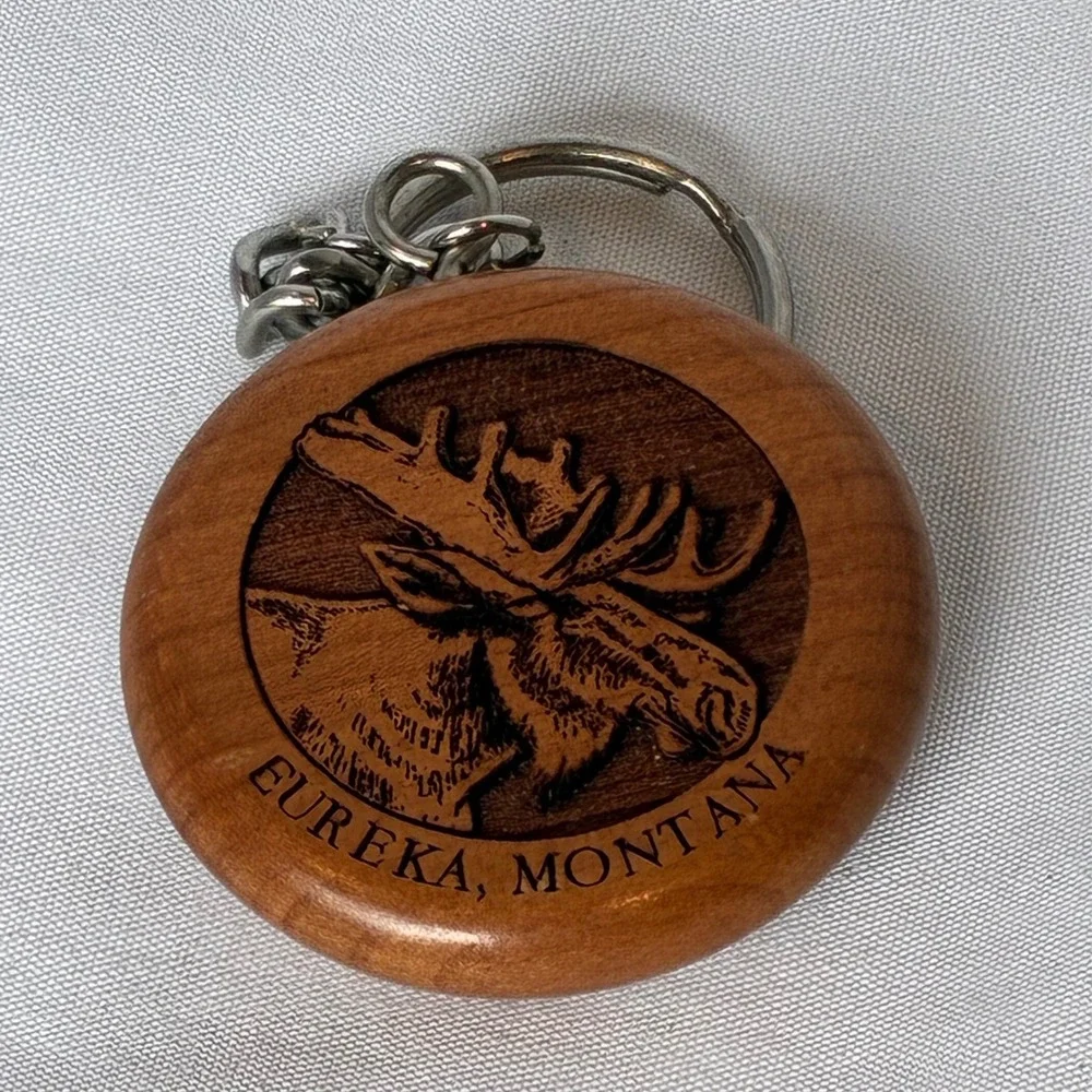 Keychain Eureka Montana Moose Wooden Laser Engraved Souvenir Wildlife Travel